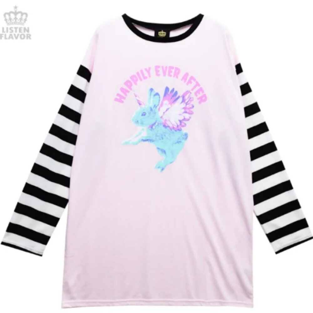 LISTEN FLAVOR Univorn Rabbit Striped Sleeve Gyaru Jfashion Dress